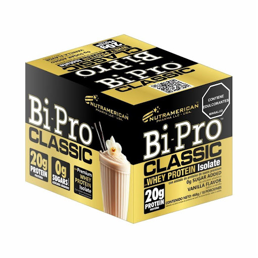 Bipro Classic Vainilla 468 g 18 sobres Proteina NUTRAMERICANPHARMA Caja x Caja X 18 Sobres C/U 26g 1 Lb (468g) Bipro Classic Display es una proteína de suero de alta pureza y concentración, con mínimos niveles de grasa y lactosa.