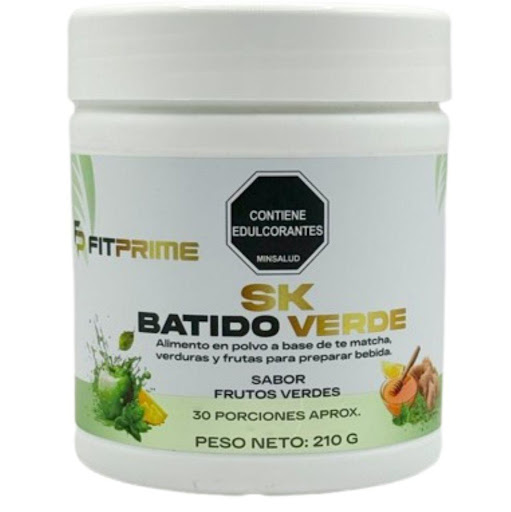 Batido verde Fit Prime, sabor frutos verdes x 210gr (30 servicios) Fit Prime Envase x 1 Mezcla natural de vegetales y frutas con efecto detox, formulada para ayudar a eliminar toxinas del cuerpo, mejorar la digestión y aumentar los niveles de energía. Rico en fibra, antioxidantes y nutri