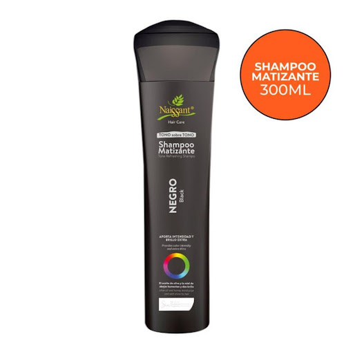 SHAMPOO MATIZANTE NAISSANT NEGRO X 300ML NAISSANT ENVASE 300ML x 1 El shampoo matizante Negro de Naissant limpia y protege la melena tinturada de los radicales libres, abre la cutícula y aporta color, preparándola para recibir la mascarilla.No contienen sal, ni parab