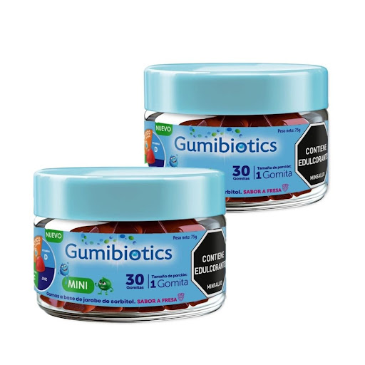 Combo Gomas Gumibiotics con Probióticos, Vitamina C, D Y Zinc Sabor Fresa Frasco x 30 und X 2 Und