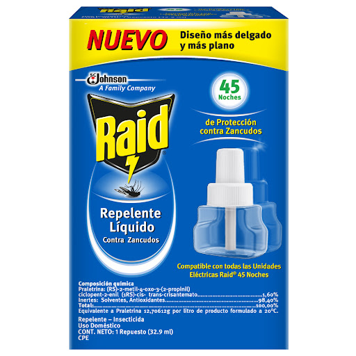 Insecticida Y Repelente Raid Líquido Para Insectos Voladores Frasco x 38g