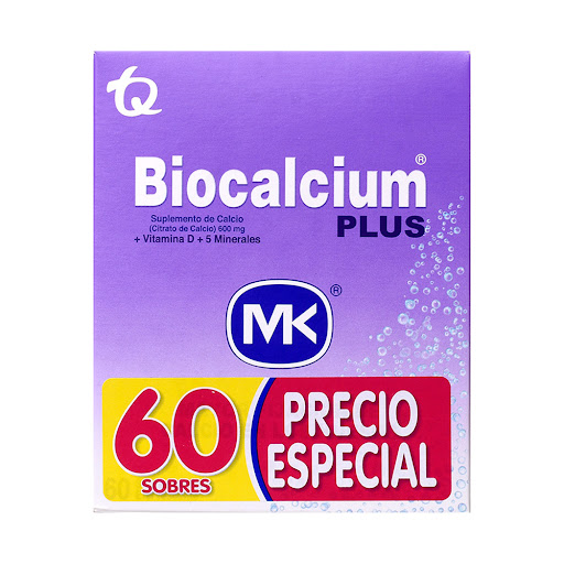 Biocalcium Plus Calcio + Vitamina D3 600mg/400UI MK Caja x 60 Sobres