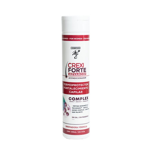 Acondicionador MYE, CREXIFORTE ADVANCED PARA MUJER, X 300mL, X1 Cosméticos MyE Pote x 1 Acondicionador fortalecedor, formulado con Capixyl™, Procapil™, Prodew® y otros activos especiales, ayuda a reducir la caída y estimular el crecimiento de cabello más fuerte y sano. Cuenta con función