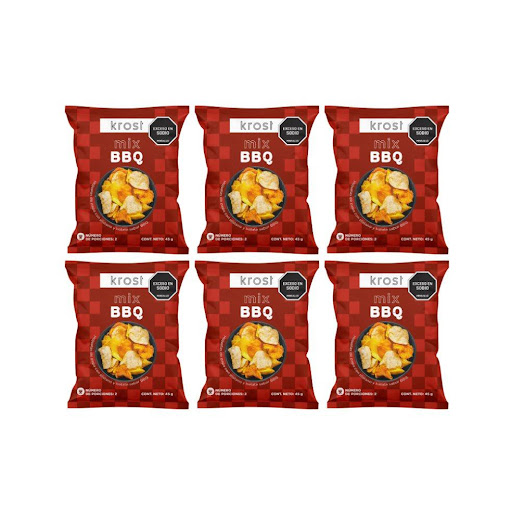 Pasabocas KROST Mix papa, batata y plátano BBQ Paquete X 45 Gr KROST 45 gramos x 6 unds KROST MIX BBQ es una mezcla de papa, batata y platano. Naturalmente libre de gluten, alto en fibra y apto para vegetarianos. Acompaña tus sandwiches, ensaladas, sopas y lo que te imagines.  Una vez ab