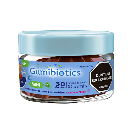 Gomas Gumibiotics con Probióticos, Vitamina C, D Y Zinc Sabor Fresa Frasco x 30 und