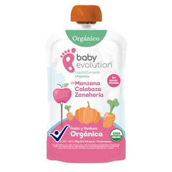 Compota Baby Evolution Orgánica Manzana Calabaza Zanahoria Sin azúcar añadida 99 gr  