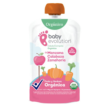 Compota Baby Evolution Orgánica Manzana Calabaza Zanahoria Sin azúcar añadida 99 gr  