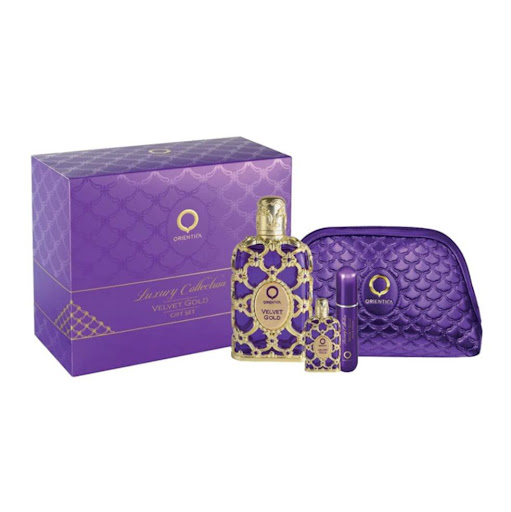 ORIENTICA VELVET GOLD  GIFT SET  ORIENTICA ORIENTICA VELVET GOLD  GIFT SET x 80 ML Velvet Gold de Orientica Premium es una fragancia de la familia olfativa Floral para Mujeres. Esta fragrancia es nueva. Velvet Gold se lanzó en 2022. Las Notas de Salida son caramelo, violeta, pimient