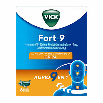 Vick fort 9 Acetaminofén + Fenilefrina Clorhidrato + Clorfeniramina 500mg/10mg/2mg Caja x 6 Cápsulas  