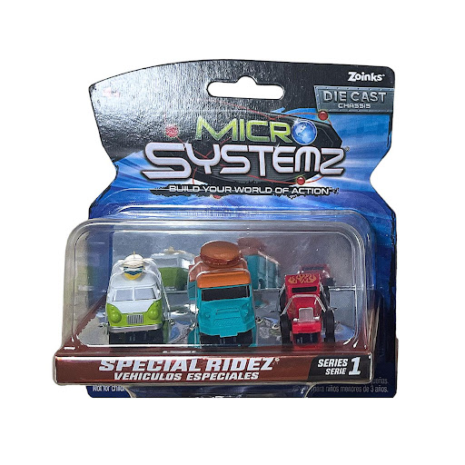 Pack x 3 Carros Special Ridez Micro Systemz Micro Systemz Caja x 3 ĦConstruye tu propio mundo de acción con el Pack X3 Carros Special Ridez Micro Systemz! Este set incluye tres vehículos en miniatura con detalles realistas y chasis de metal fundido. Perfecto para los