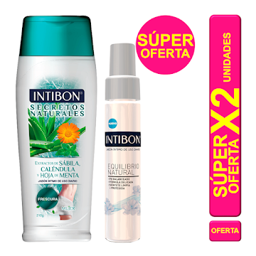 Jabón Íntimo Intibon Natural x 210 gr + Jabón Íntimo Equilibrio Natural x 55 gr  