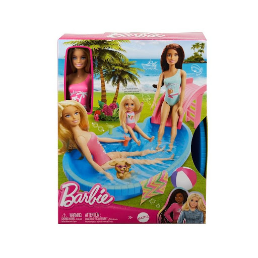 Barbie Piscina Con Muñeca Barbie  x 1 El Barbie Piscina con Muñeca es ideal para los niños que aman jugar al aire libre y crear momentos llenos de diversión. Con su piscina funcional, tobogán y accesorios, podrán imaginar tardes de verano