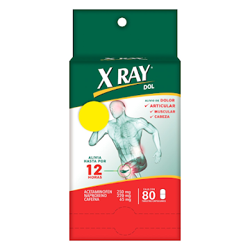 X Ray Dol Acetaminofen +   Naproxeno + Cafeína 250/220/65mg Caja x 80 Tabletas  