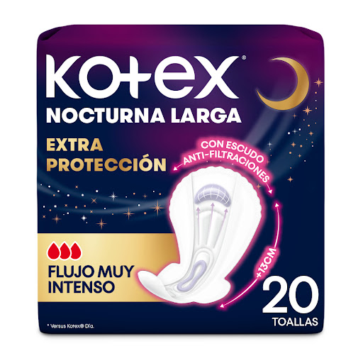 Toallas Femeninas Kotex Nocturna Larga Paquete x 20 und