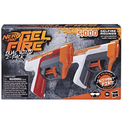 Lanzador Nerf Pro Gelfire Pack Doble Dual Wield Nerf  x 1 Es un set diseñado para batallas emocionantes al aire libre. Este pack incluye dos lanzadores de alta precisión que utilizan recargas de gel hidratadas, las cuales explotan al impactar, eliminando la 