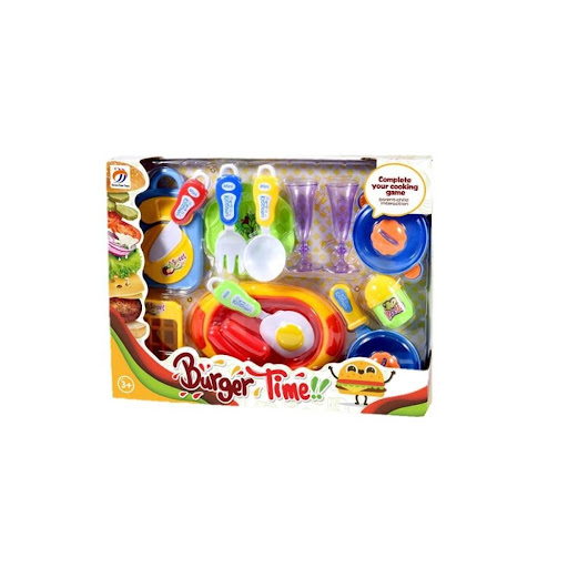 Set Cocina Burger Caja Plasticos Asociados  x 1 Este set de cocina es perfecto para que los niños exploren el mundo culinario de manera imaginativa, recreando recetas deliciosas y diseñando su propia hamburguesería de juguete. Con accesorios y uten