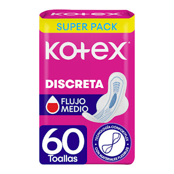 Toallas Femeninas Kotex Discreta Antibacterial Paquete x 60 und  