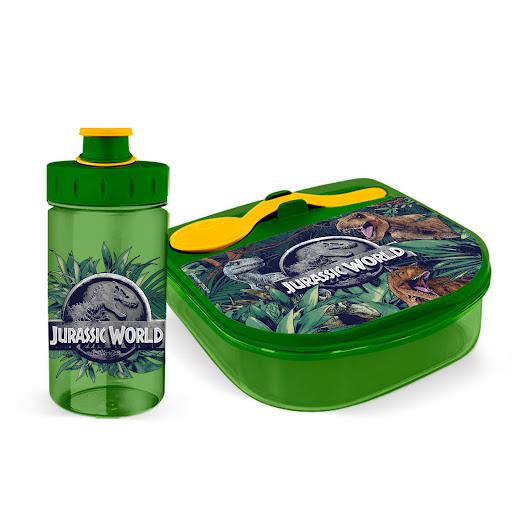Set Contenedor Tixe + Botella  Poxe Jurassic WANTU CAJA x 2 Set Lonchera Jurassic, incluye Contenedor con Cuchara y Botella 11 onzas