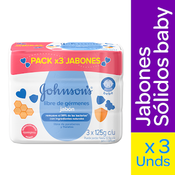 Jabón Johnson Baby Libre De Germenes x 3 und  