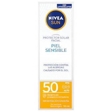 Protector Solar Facial Nívea Piel Sensible Con Antioxidantes 50 FPS Tubo x 50 ml  