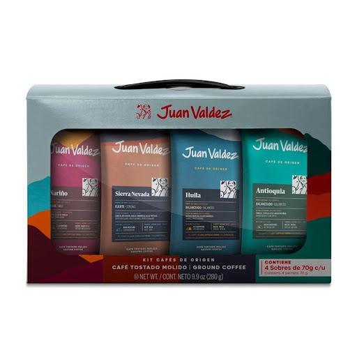 Kit Café de Origen Juan Valdez x 4 Sachets Juan Valdez bolsa x 1 Café Premium 100% Colombiano Excelso.   Nuestro café de origen es aquel que se produce en una región especifica del país dando a conocer la diversidad de sabores que caracteriza a cada departamento pr
