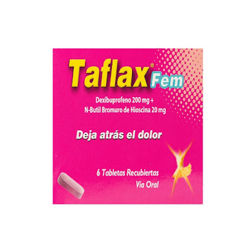Taflax Fem Dexibuprofeno + Butilbromuro de Hioscina  200mg/20mg Closter Pharma Caja x 6 Tabletas  