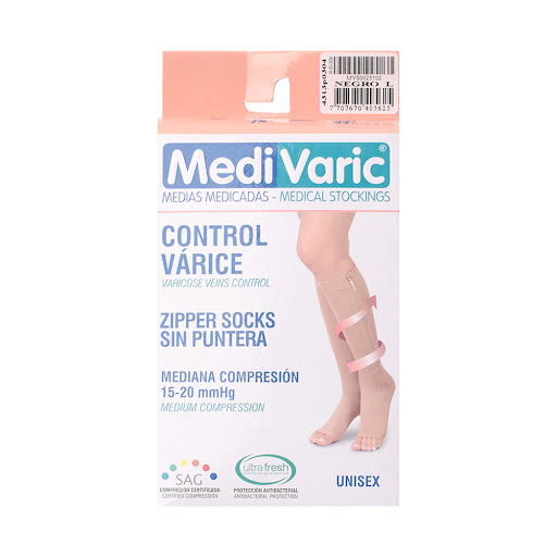 Medias Medivaric Unisex Cremallera 15-20 Negro Talla L