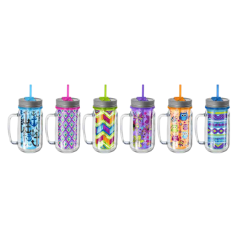  Botella Coolgear Tipo Vaso Pitillo Motivo Surtido x 16 oz