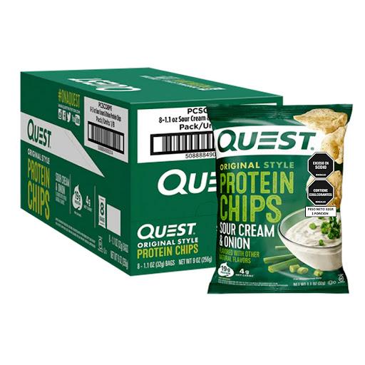 chips de proteina cebolla y crema agria QUEST NUTRITION bolsa x 1 chips sabor a CEBOLLA Y CREMA AGRIA, crocantes y deliciosas, ideales para wraps, tacos y comidas saludables, altas en proteina, bajas en carbohidrato y perfectas para apoyar tu estilo de vida activo