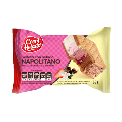 Galleta con Helado Crem Helado Napolitano x 65 gr