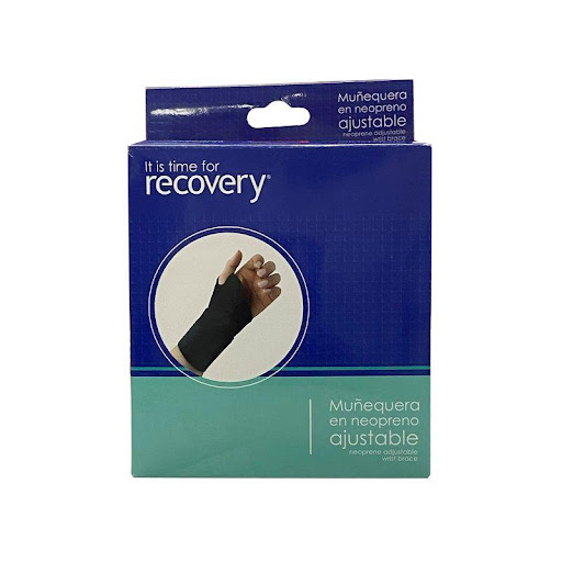 Muñequera Recovery Neopreno Ajustable Recovery Individual x 1 El diseño de la muñequera en neopreno ajustable brinda soporte y apoyo a la muñeca lesionada y conserva la temperatura de manera moderada y brinda protección para lesiones.