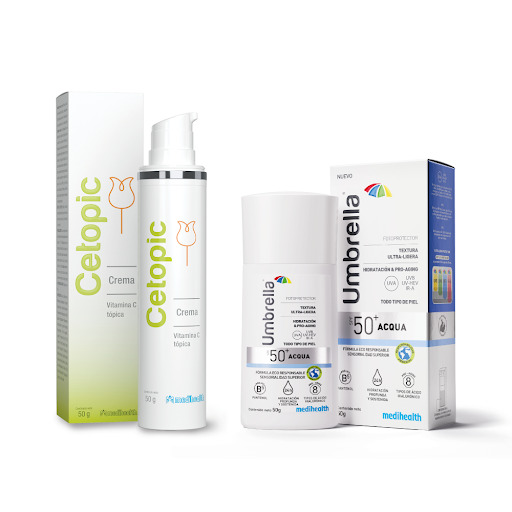 Combo Fotoprotector Umbrella Acqua Spf 50+ x 50 gr + Cetopic Crema Tubo x50g. MEDIHEALTH Vitamina C Topica