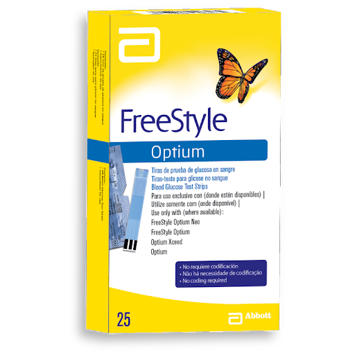 Tiras Free Style Optium Glucómetro x 25 und