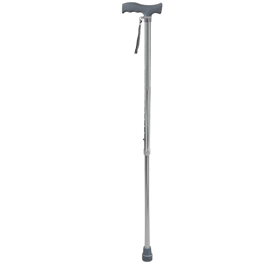 BASTON 1 APOYO MANGO EN T CROMADO KP 4102 22 Impormedical Individual x 1 Bastón de aluminio cromado con empuñadura en ;T; ergonómica para un agarre cómodo. Altura ajustable para adaptarse a las necesidades del usuario. Diseño resistente y ligero, ideal para brindar apoyo a