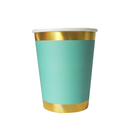Vaso Nico 9 Onzas Ecológico Verde Y Dorado x 8 und 