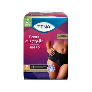 Ropa Interior Absorbente Tena Pants Discreet Negro talla M Paquete x 8 und  