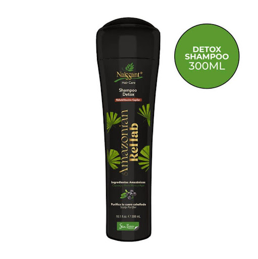 SHAMPOO DÉTOX AMAZONIAN REHAB 300 ML NAISSANT ENVASE 300ML x 1 El shampoo détox, segundo paso de la línea de rehabilitación capilar Amazonian Rehab, está especialmente formulado para melenas tinturadas y procesadas químicamente. Ayuda a eliminar las impurezas del