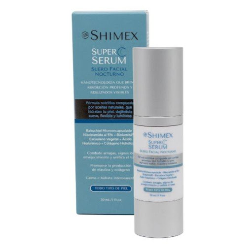 Serum - Super Serum Nocturno Shimex x 30 ml SHIMEX 30 ML x 1 El Super Serum Nocturno de Shimex potencia la regeneración natural de tu piel mientras duermes, actuando como un verdadero shot de nutrientes que repara, hidrata y revitaliza desde el interior. Durant