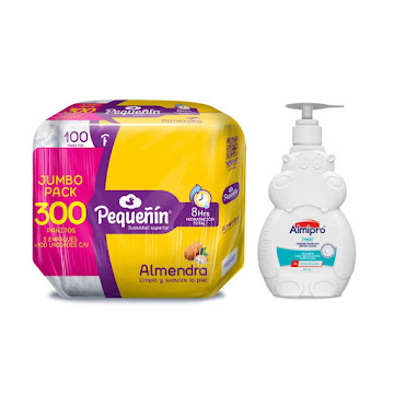 Combo Toallitas Húmedas Pequeñín Almendra 300und + Baño líquido Almipro Syndet 400ml Pack x 2 und  