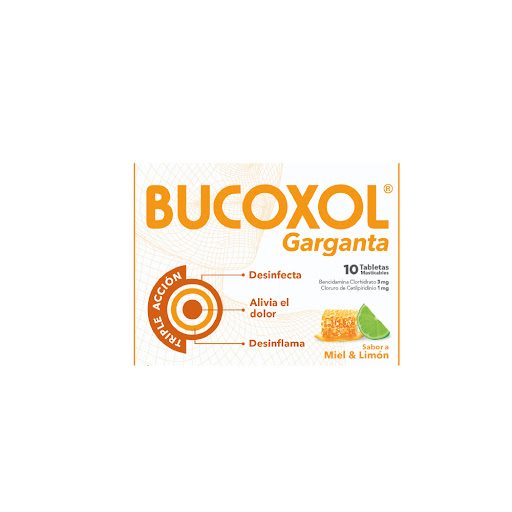 BUCOXOL TRIPLE ACCIÓN MIEL LIMON 3/1MG CAJ.X10TAB.LAS BENCIDAMINA CLOR