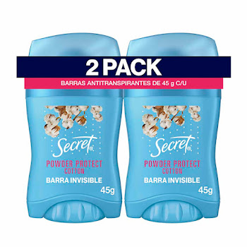 Desodorante Antitranspirante Secret en barra invisible Powder Protect Algodón 45 gr Stick x 2 und  