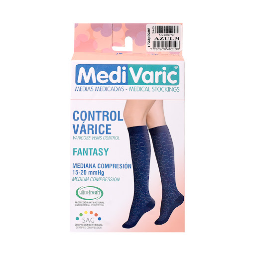 Medias De Compresión Medivaric Mediana Rodilla Dama 15-20 Azul M x 1 und