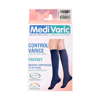 Medias De Compresión Medivaric Mediana Rodilla Dama 15-20 Azul M x 1 und  