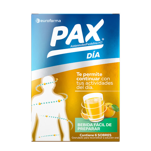 Acetaminofén + Fenilefrina 500mg/10mg Pax Día Eurofarma Caja x 6 Sobres