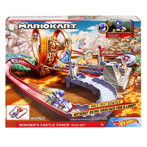 Hot Wheels Mario Kart Pista Castillo De Bowser Hot Wheels  x 1 Recrea la clásica batalla en el castillo de Bowser. Incluye rampas, un lanzador y un giro peligroso con una figura de Bowser que pone a prueba las habilidades de los corredores.
