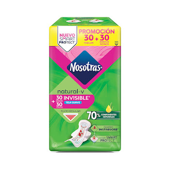 Toallas Higiénicas Nosotras Natural Invisible Tela Tipo Algodón x 30 und + Pañitos Íntimos x 30 und  