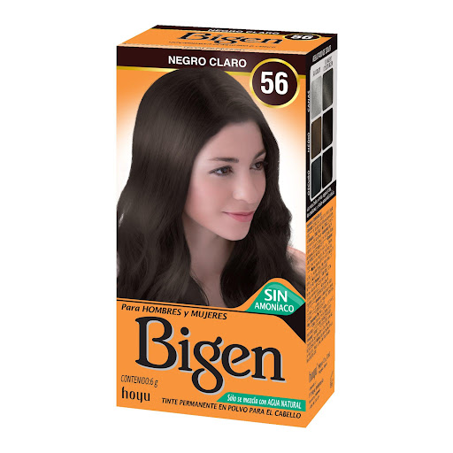 Tinte Bigen, Negro Claro Ref 56, Permanente, sin Amoniaco x 6 G Bigen Caja x 1 Tinte Permanente en Polvo,Realza el Brillo y Color Natural de tu Cabello,Se mezcla con agua y No contiene amoniaco