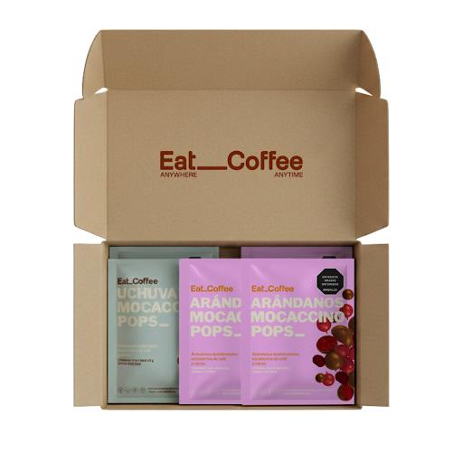 Box Mix de Pops Uchuvas y Arándanos Eat Coffee Caja con snacks individuales x 12 Box por 12 unidades para toda la semana con dos frutas diferentes y dos sabores diferentes, pero la misma funcionalidad que combinan el cacao y café especial colombiano.