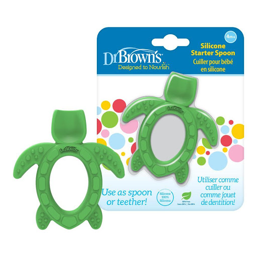 Cuchara Entrenadora En Silicona Tortuga Dr Brown´s Unidad x 1 ¡Recoge, muerde, calma! La cuchara de silicona para bebés Dr. Brown’s™ alimenta de forma segura y alivia las encías doloridas por la dentición, a la vez que facilita la transición a los alimentos sóli