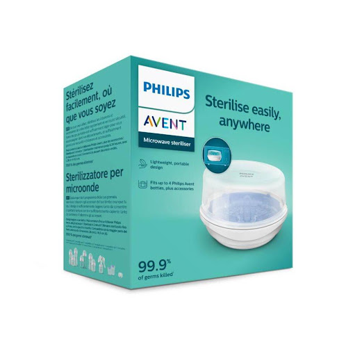 Phillips Avent Esterilizador A Vapor Para Microondas  SCF281/02 Avent Caja x 1 El esterilizador a vapor para el microondas de Philips Avent es una excelente elección para esterilizar rápida y eficazmente dentro o fuera de casa. Se puede esterilizar hasta 4 biberones o productos 